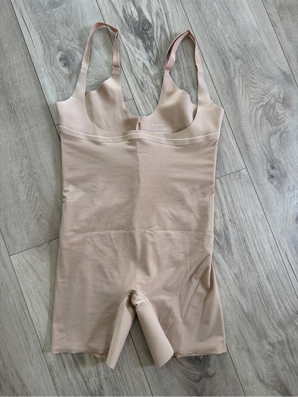 Honeylove Open Bust Mid Thigh Bodysuit in Tan XL